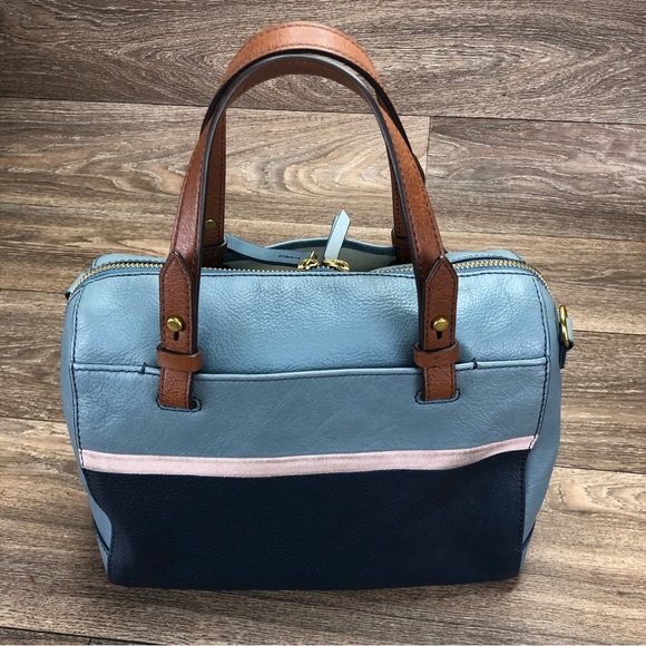 Fossil Rachel Satchel Color Block Blue Leather Handbag - Picture 2 of 13
